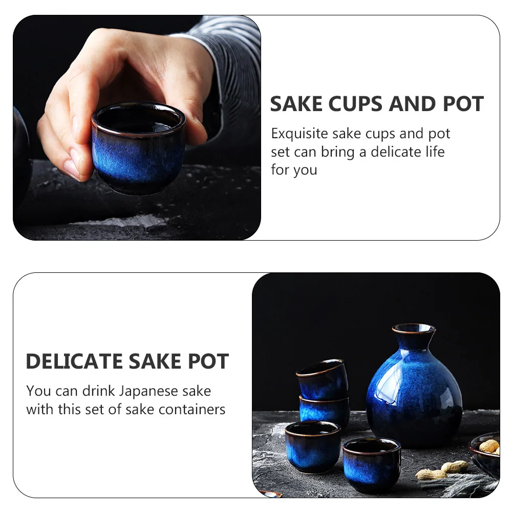 

1Set Japanese Style Sake Pot and Cups Frosted Surface Low Water Absorption Simple Vintage Storage Containers for Hotels