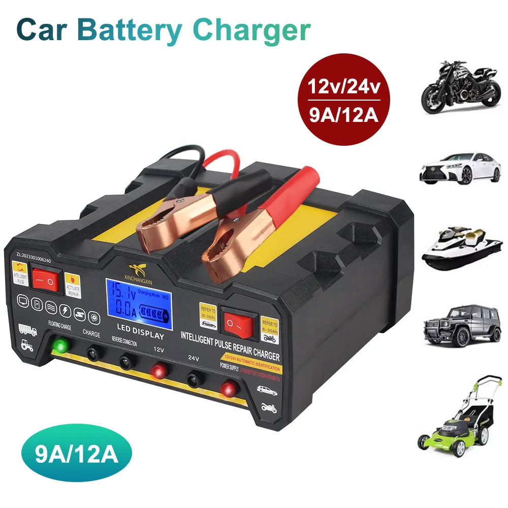 300AH LCD Display 220W For Wet Dry Lead Acid EU Plug Intelligent Pulse Repair Battery Charger Full Automatic Car Battery Charger