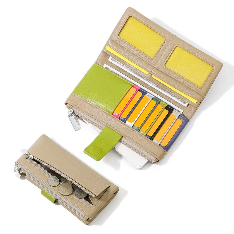 Новый женский кошелек из Европы и Америки 2025 года, двойной многофункциональный слот для карт премиум-класса из искусственной кожи, можно хранить средний и длинный кошелек с зажимом