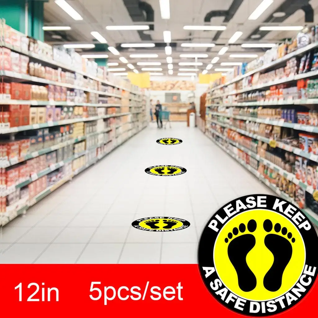 5x Distanced Floor Stickers Keeping Your Distance for Schools Food