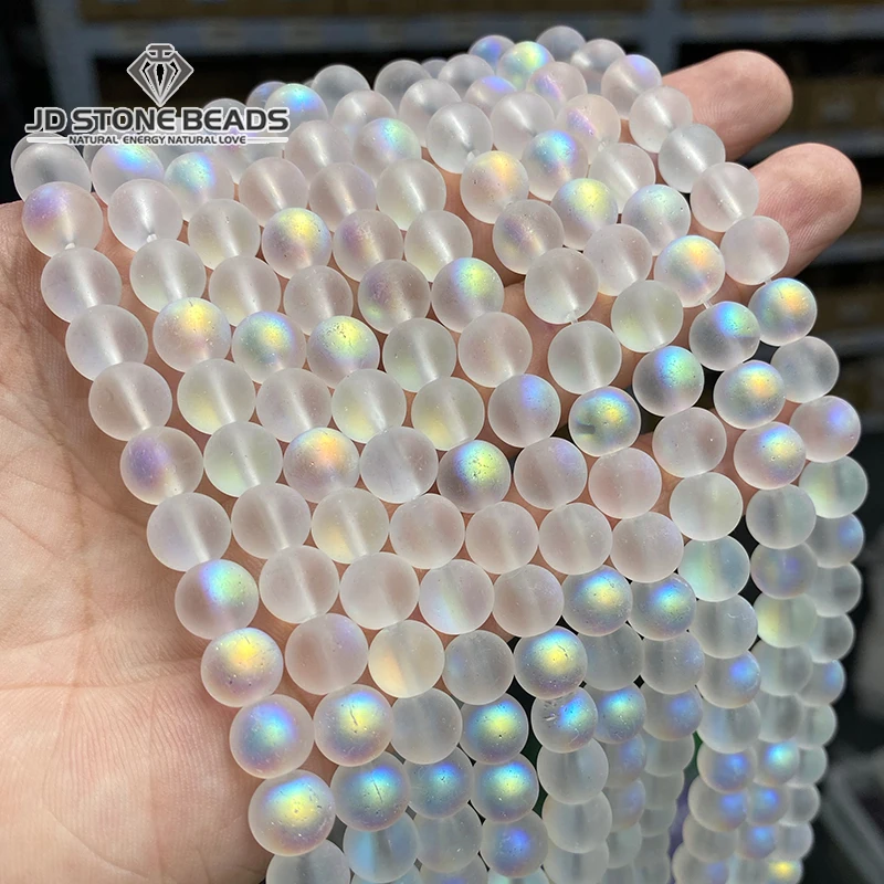 5 Pcs/lot Matte Aurora Crystal Glass Beads Round Frosted Aura Bead AB Shiny Moonstone For Jewelry Making Diy Necklace Bracelet
