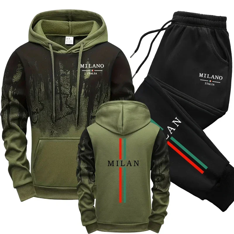 Autumn Winter Tracksuit Italy Fashion Hooded Sweatshirt Sweatpants 2026 Hot Sale Men's Set Casual Sporty Hoodies Jogger Pants