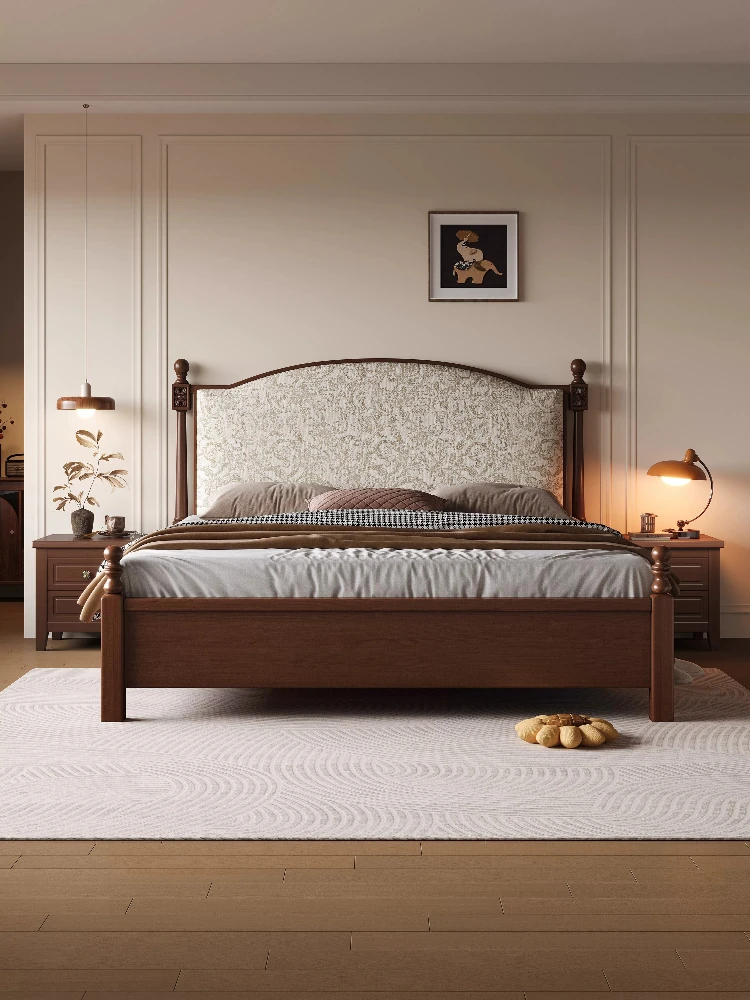 

Modern Luxury Bed Vintage American Style Solid Wood Bed Frame Master Bedroom High-End and Elegant Double Bed Home Furniture