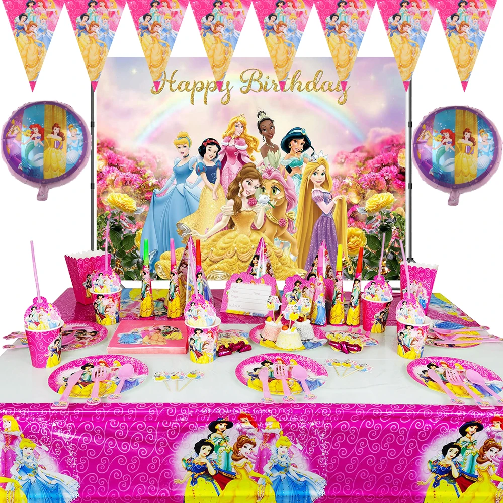 

Disney Cinderella Snow White Princess Theme Paper Plate Cup Banner Party Decoration Party Supplies Disposable Cutlery Set