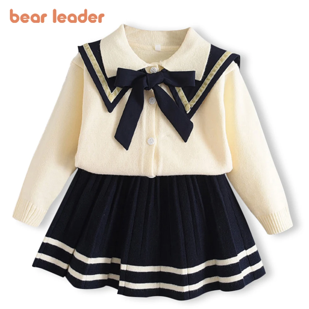 Bear Leader Baby Girl Casual Clothing Sets Winter College style Outfits Clothes Sets Sweater Top Suspender Skirt Fashion Outfits