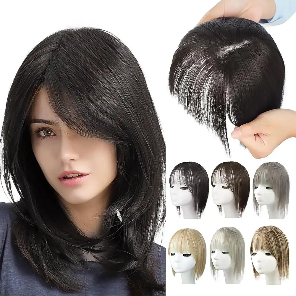 Women Natural Lightweight Breathable Height Increasing Covering White Hair Head Invisible Seamless Fluffy Simulated Wig Piece