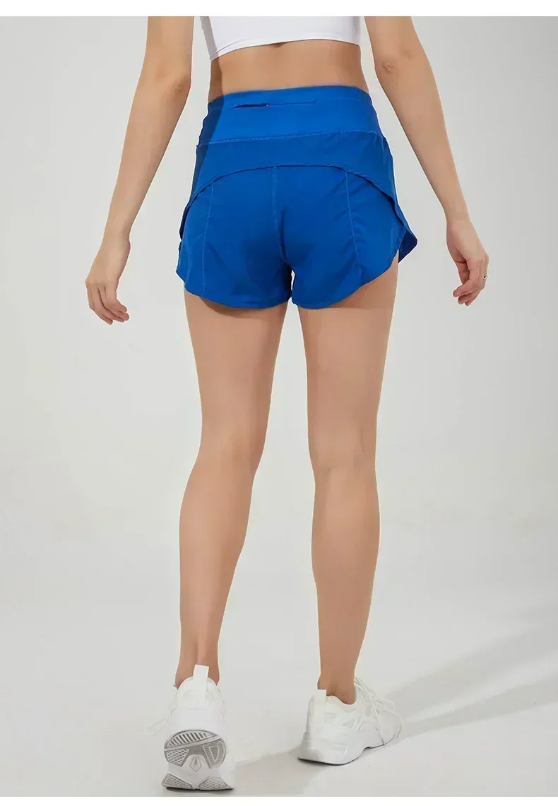 Lemon-pantalones cortos con cremallera trasera para mujer, Shorts deportivos con forro para correr, ejercicio, gimnasio, entrenamiento, ropa deportiva