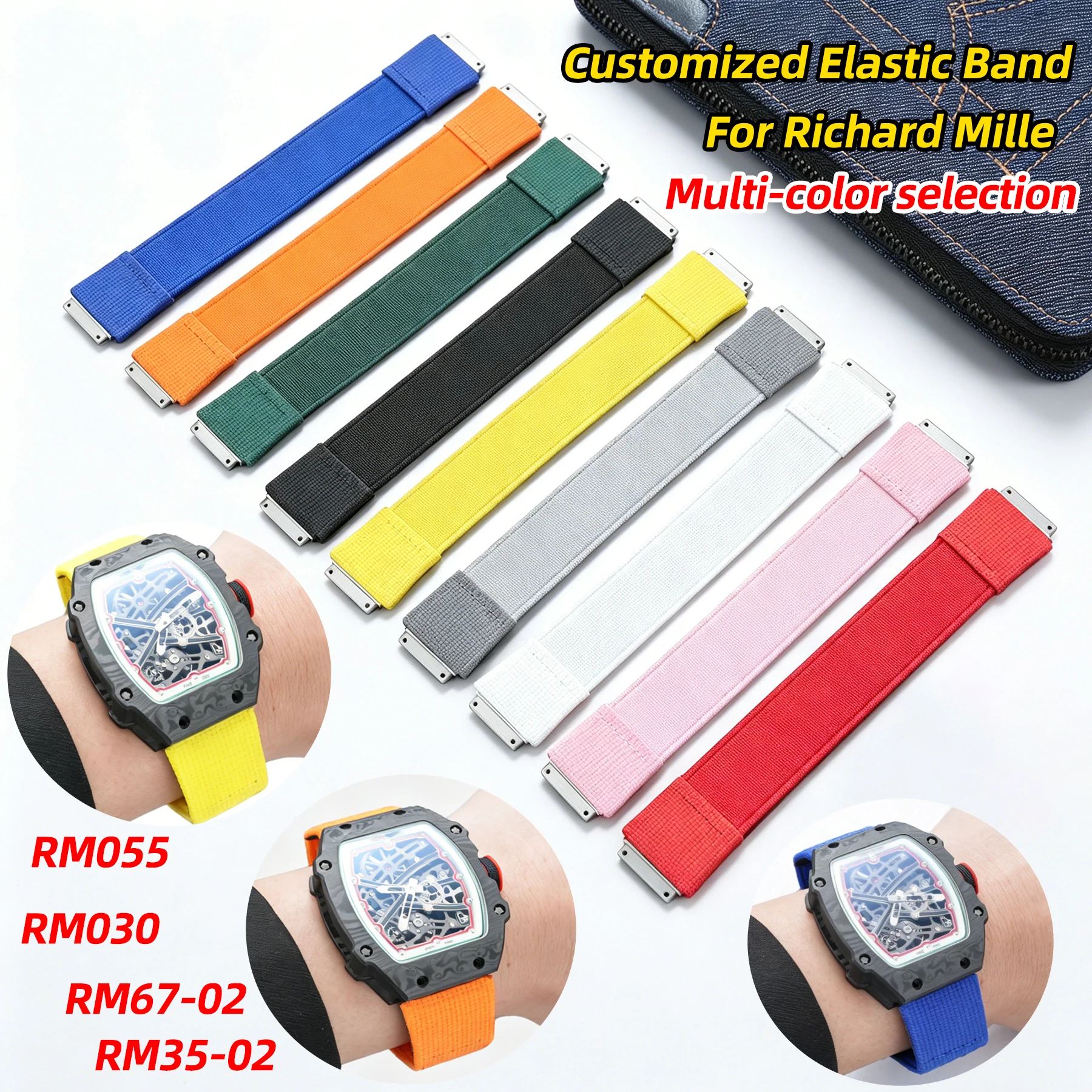 Hochelastisches, individuelles Armband für Richard Mille RM055 RM030 RM35-02 RM67-02 Serie Herrenuhr-Zubehör, elastisches Band, Schlaufenband