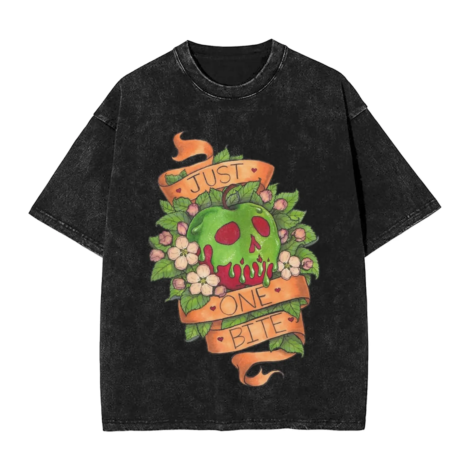 

Промытые футболки Just One Bite Snow White Модная футболка в стиле хип-хоп Harajuku Bad Apple Уличная одежда Хлопковые топы Футболка Мужчины Женщины