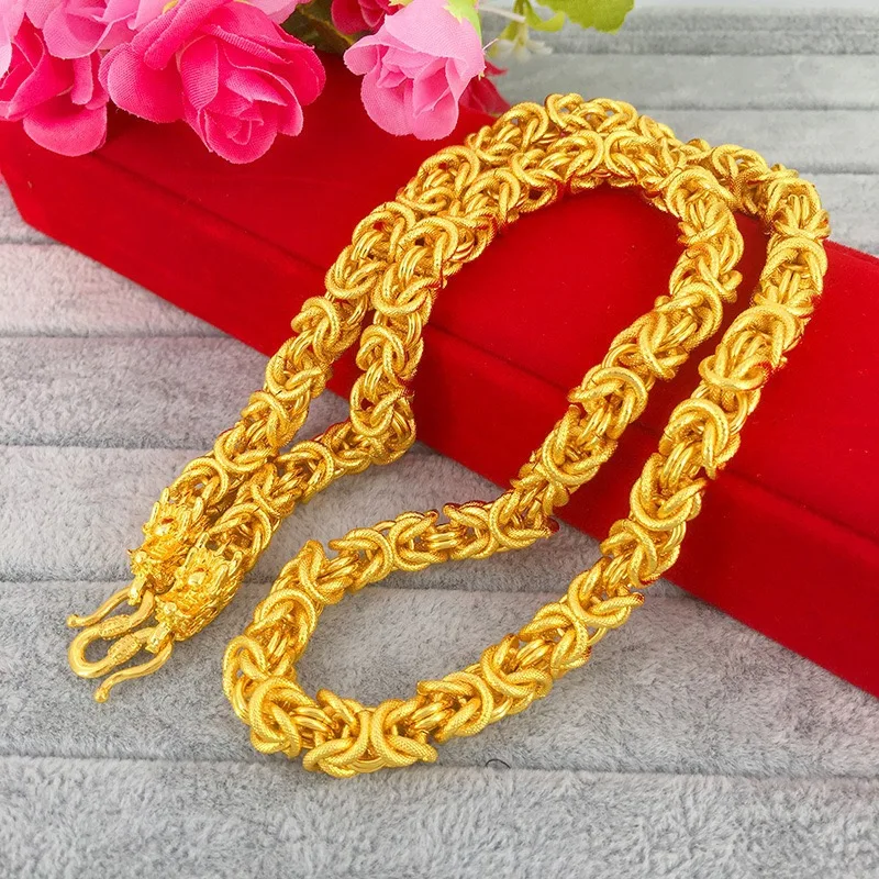 9999 24K genuine gold necklace, men's and women's gold fashion jewelry, men's dragon head snake bone gold jewelry gold necklace
