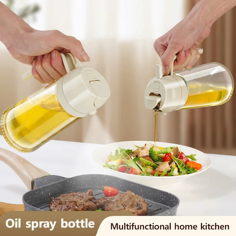 New 470ml Oil Spray Pot 2-in-1 Plastic Household Kitchen Oil Bottle Nebulizing Mist Filling Cooking Oil Spray Pot Dual Use