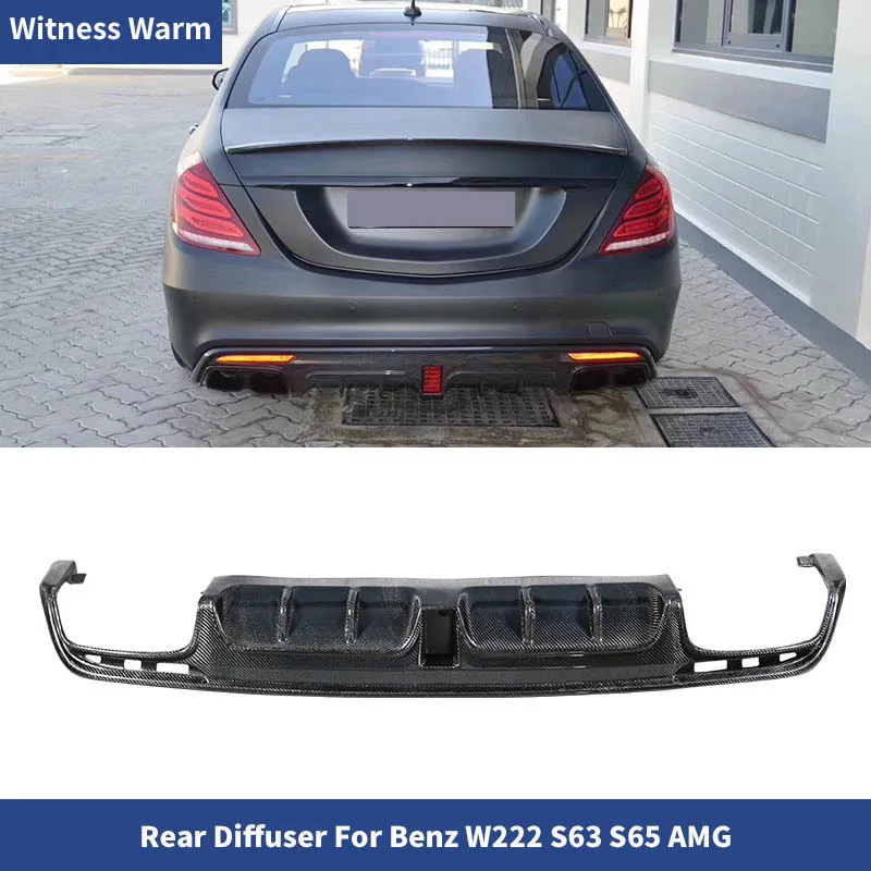 W222 S-class Real Carbon Fiber Rear Bumper Lip Splitter Diffuser with Led Lights for Benz W222 S63 S65 S-class Amg 2014-2018