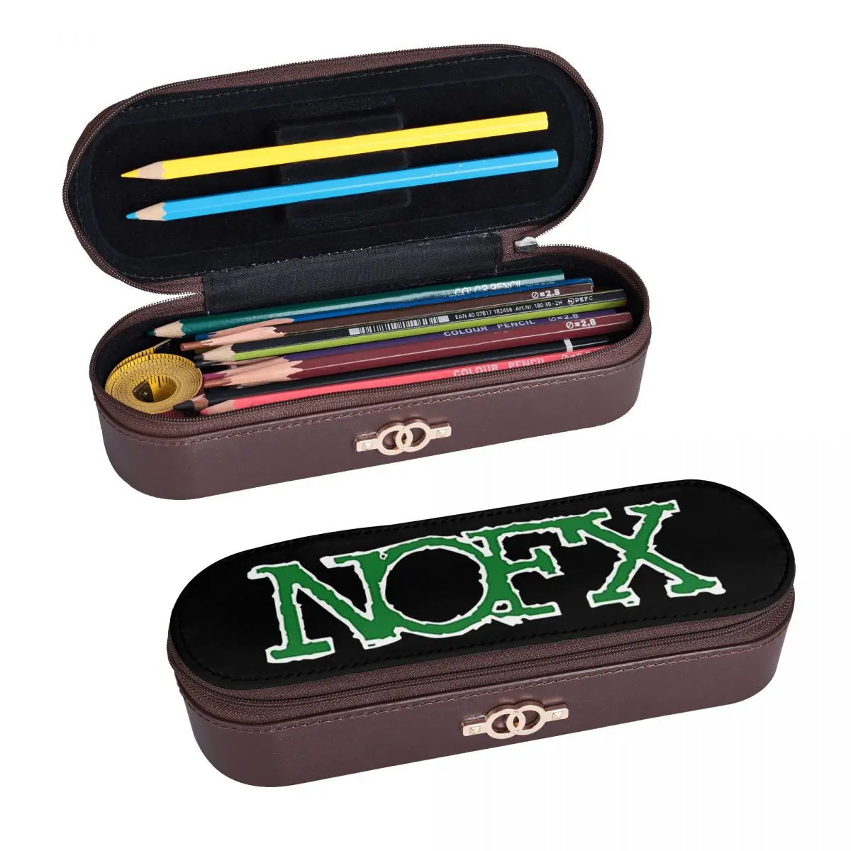 Nofx Band Final Tour Skull  Leather Pencil Case Pen Holder Storage Stationery Supplies Pen Box Pencil Bag for Kids Gifts