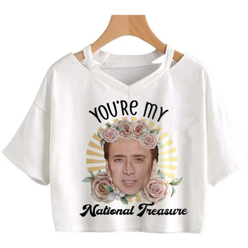 nicolas cage crop top female print japanese ulzzang y2k clothes tshirt clothes harajuku kawaii graphic tees women