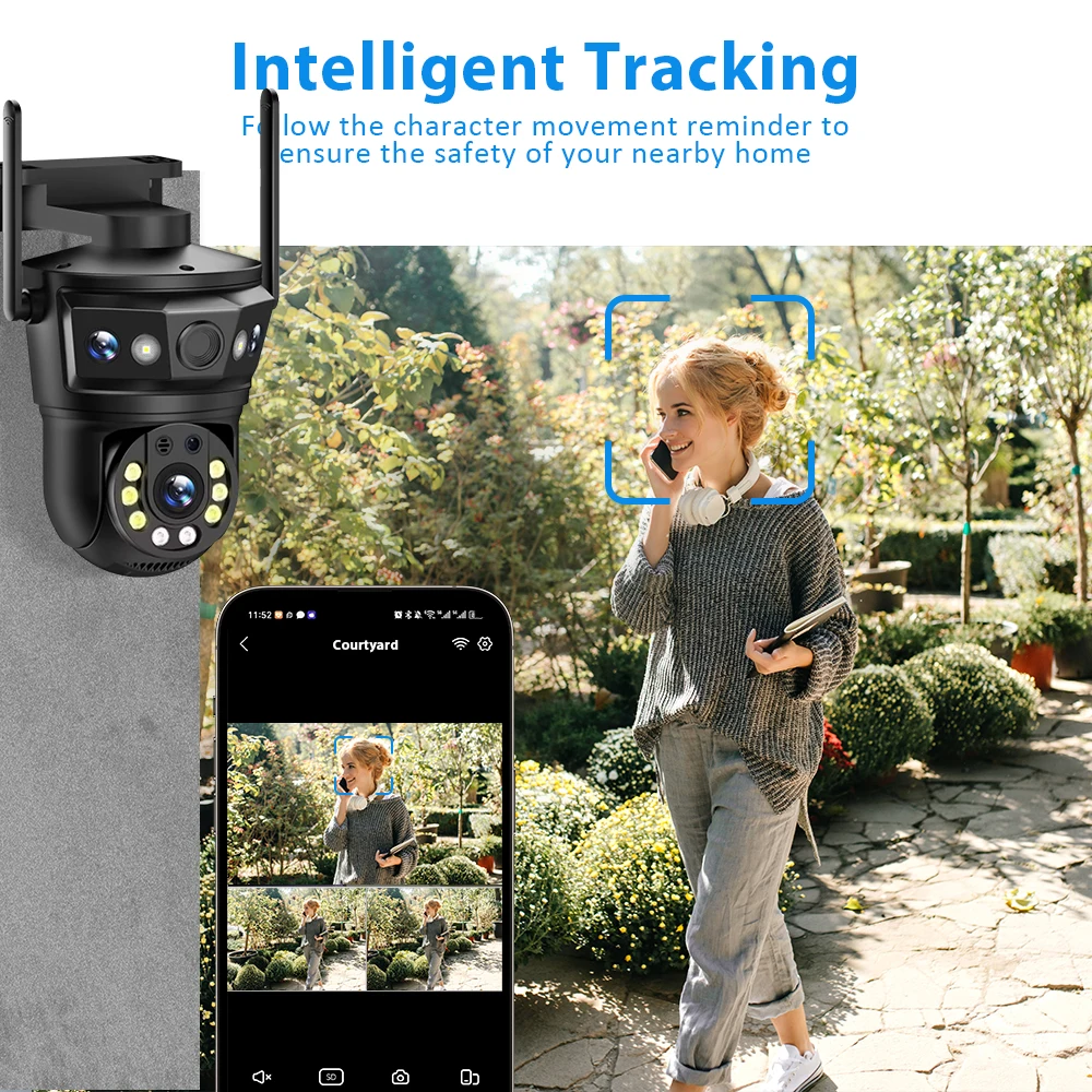 Imagem -03 - Câmera Wi-fi 6k 12mp Lente Tripla Tela Externa Zoom 10x Ptz Proteção de Segurança Rastreamento Automático Cctv Vigilância por Vídeo