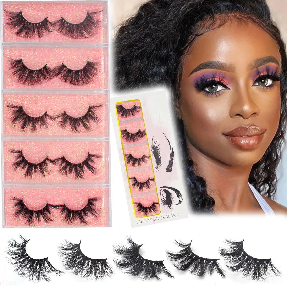 3D Real Mink Lashes With Acrlic Box Wholesale Eyelashes Bulk 5 Pairs Soft Fluffy Messy Natural Mink Lashes Makeup Mink Eyelashes