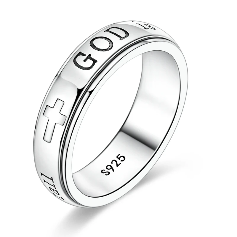 2026 New Original 925 Sterling Silver Exquisite Faith Word Rotating Ring For Women Fashion Birthday Party Jewelry Gifts