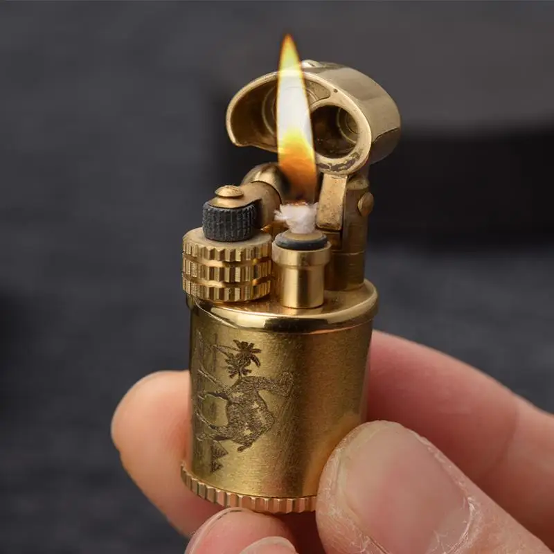 1Pc Brass Small Steel Cannon Kerosene Lighter Retro Mini Lifting Arm Creative Personalized Steel Cannon