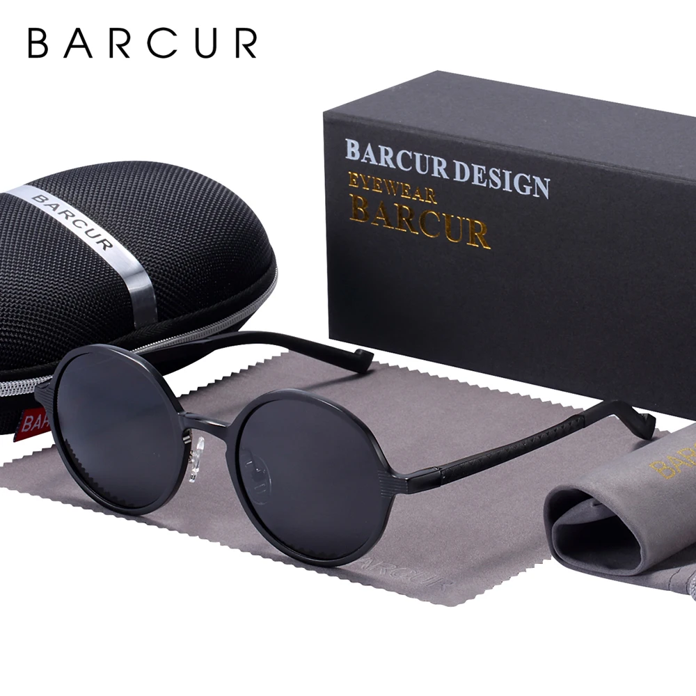 BARCUR Design Polarisierte Runde Sonnenbrille Für Männer Heißer Schwarz Goggle Männlichen Ultraleicht Retro Vintage Sonnenbrille Frauen UV400 Brillen 4