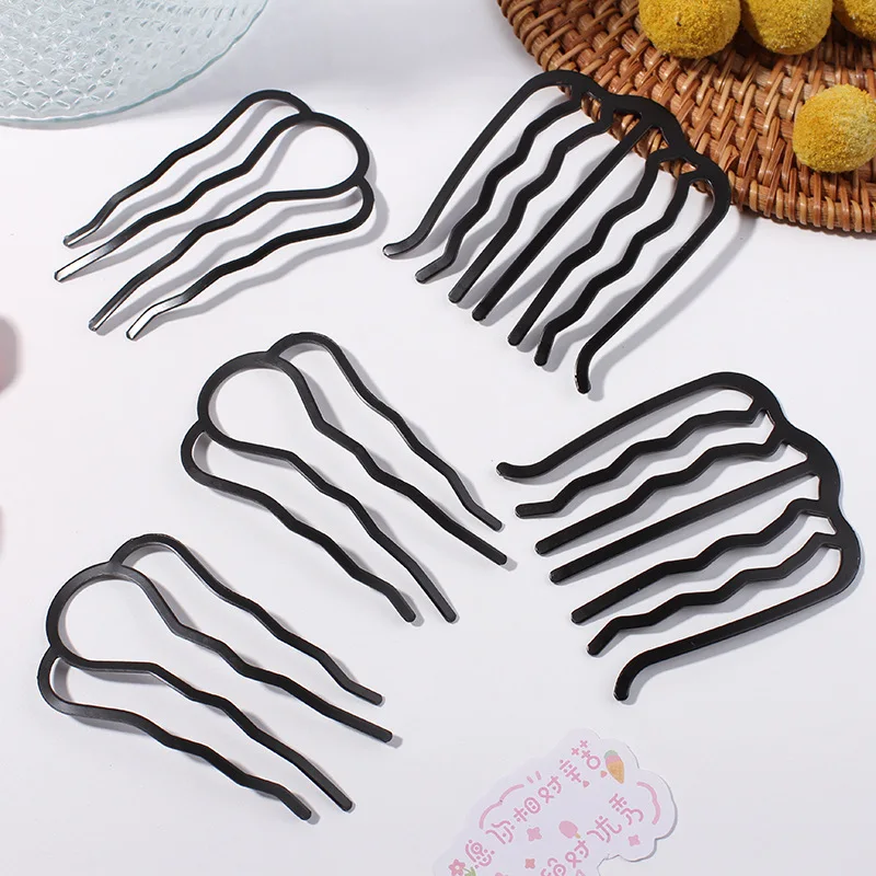 Metal Black Hair Fork Clip Women Hairpin Combs Messy Bun Hairpins Clip Hair Side Combs Updo Hairs Stick Hair Styling Accessories