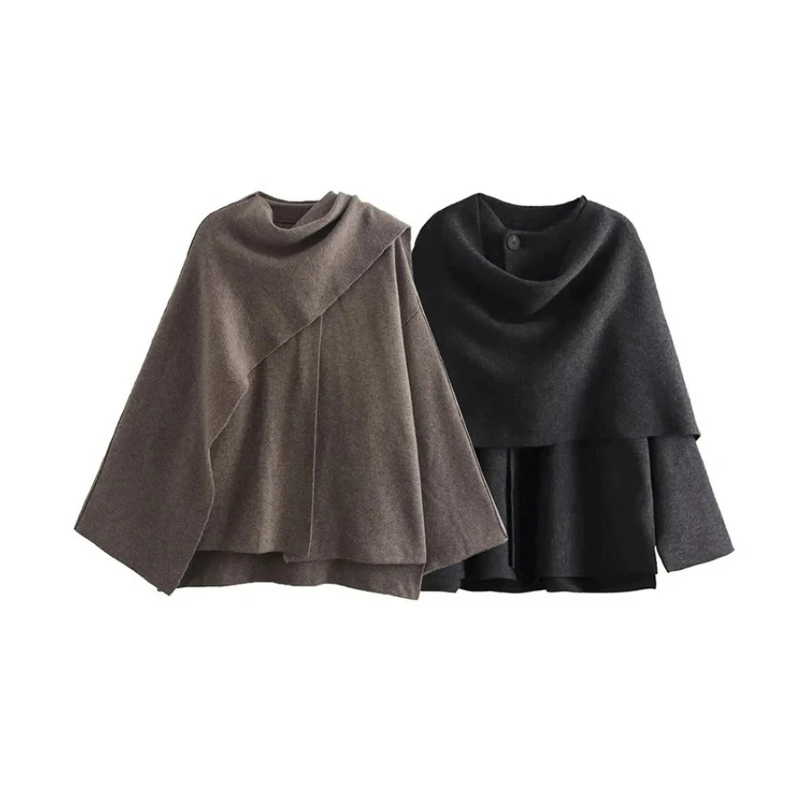 Women's Fashion Fall and Winter Comfortable Casual Commuter Coat Knitted Loose Warm Coat Asymmetric Elegant Split Jacket