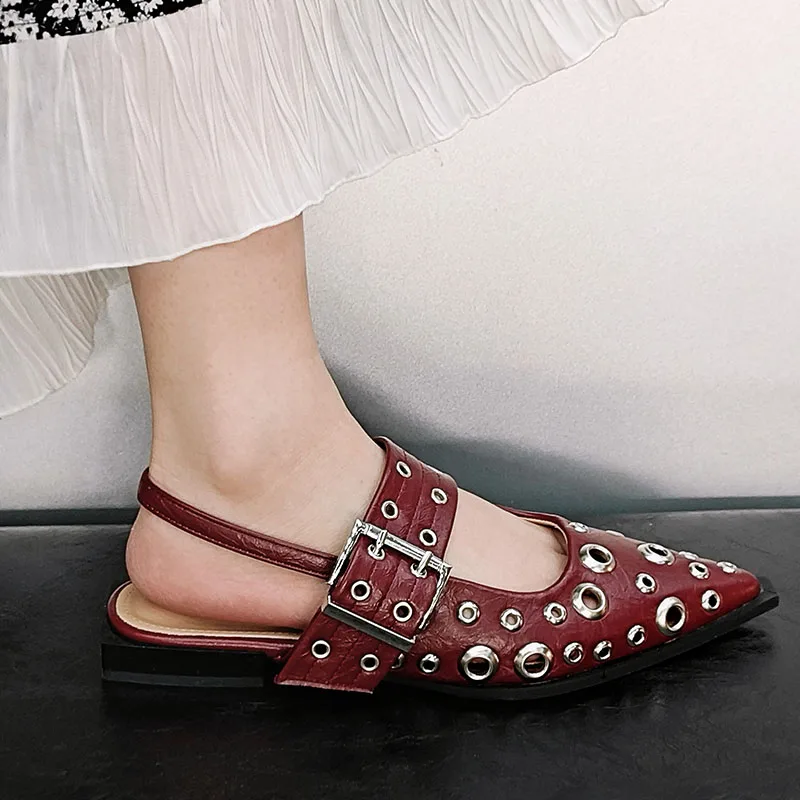 Big Size Luxury Women Flats Sandals Shoes Female Casual Buckle Strap Fashion Pointed Toe Ladies Sandals Shoes Slingback