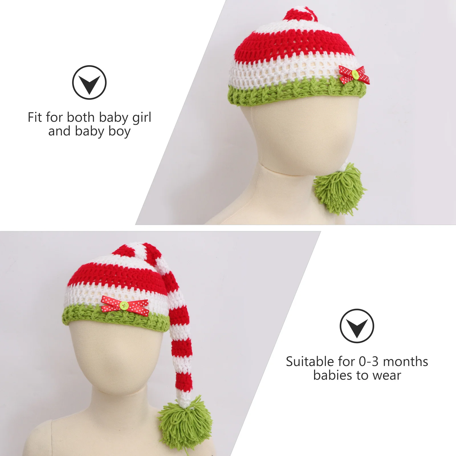 Handmade Crochet Christmas Baby Hat Clothes Newborn Infant 0-3 Months Baby Photography Prop Infant Handmade Hat
