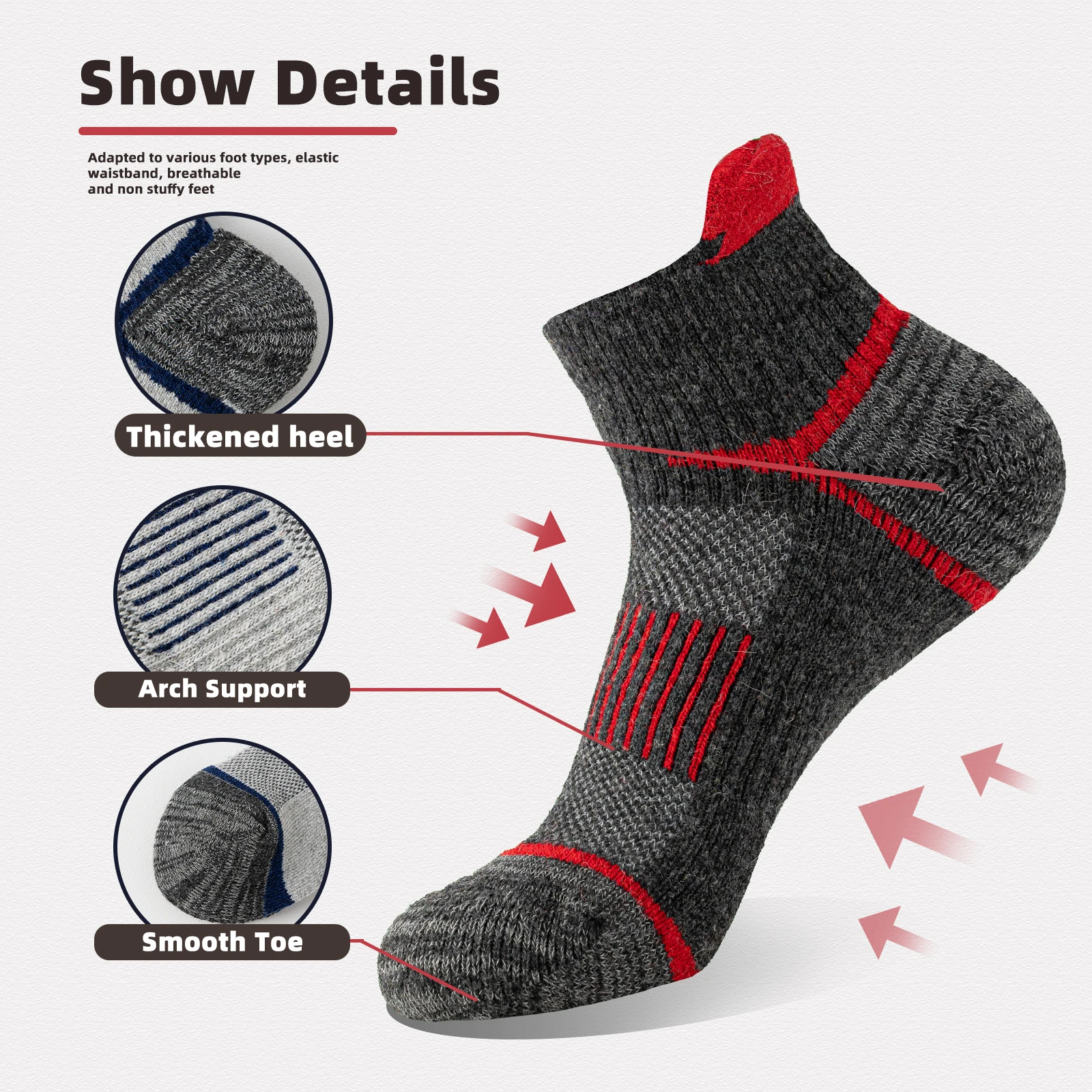 6 Pairs Men Women Merino Wool Ankle Hiking Running Socks Compression Support Thick Sports Low Cut Socks