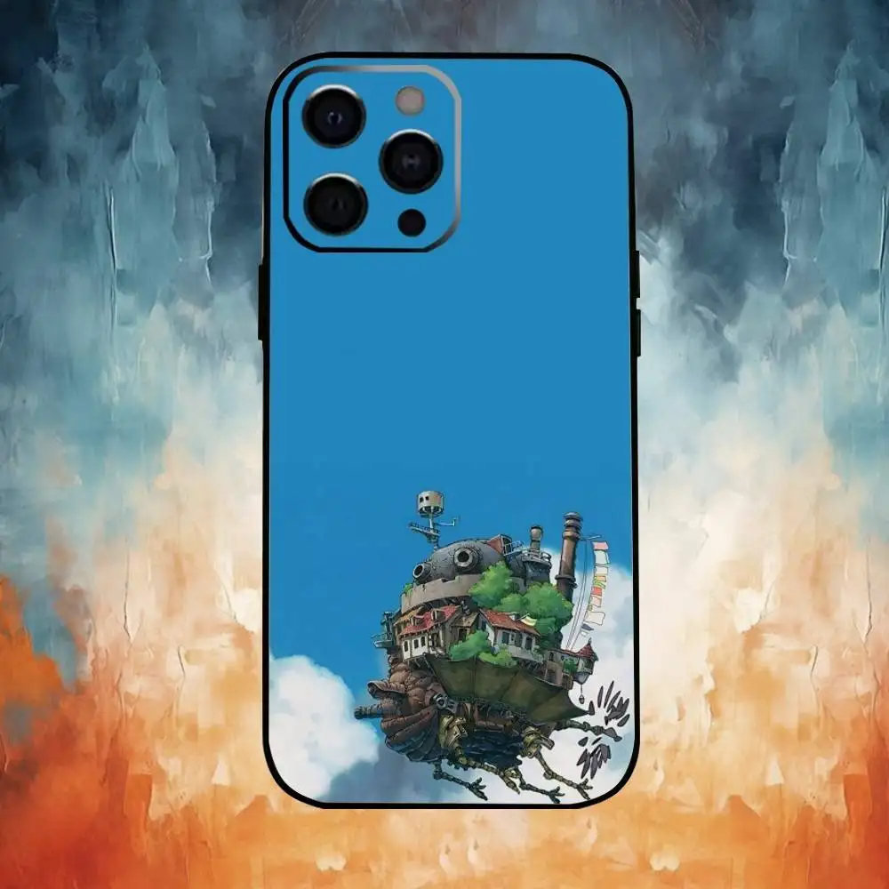 حافظة هاتف لطيفة على شكل حرف C متحركة من H-Howls لهاتف iPhone17,16,15,14,13,12,11 Plus، Pro Max غطاء أسود ناعم #4