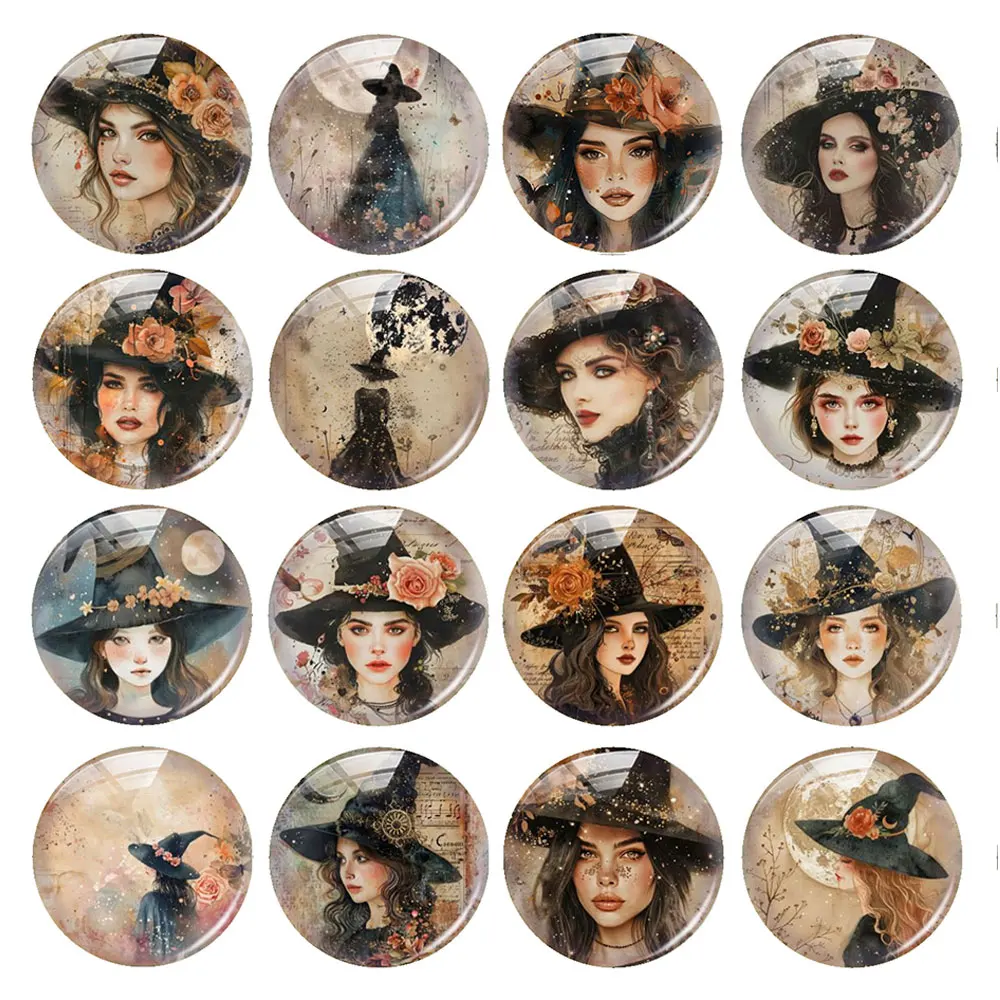 Random Mixed Round/Oval/Square Retro Floral Witch Wizard Read Photo Glass Cabochon Flatback Demo Cameo For Diy Jewelry Making