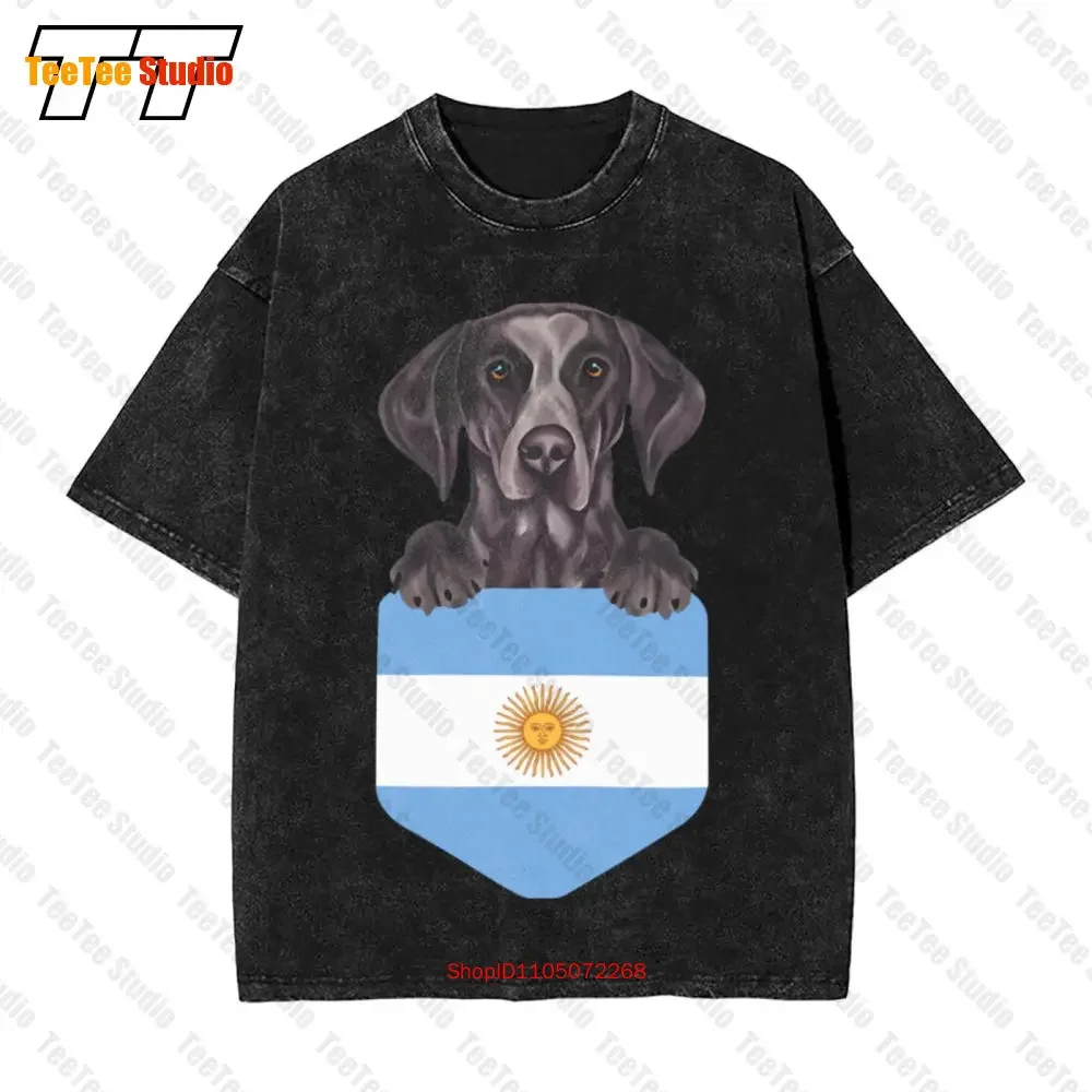 Argentina Flag German Shorthaired Pointer Dog In Pocket Vintage Oversized T-Shirt Tee W7YZ
