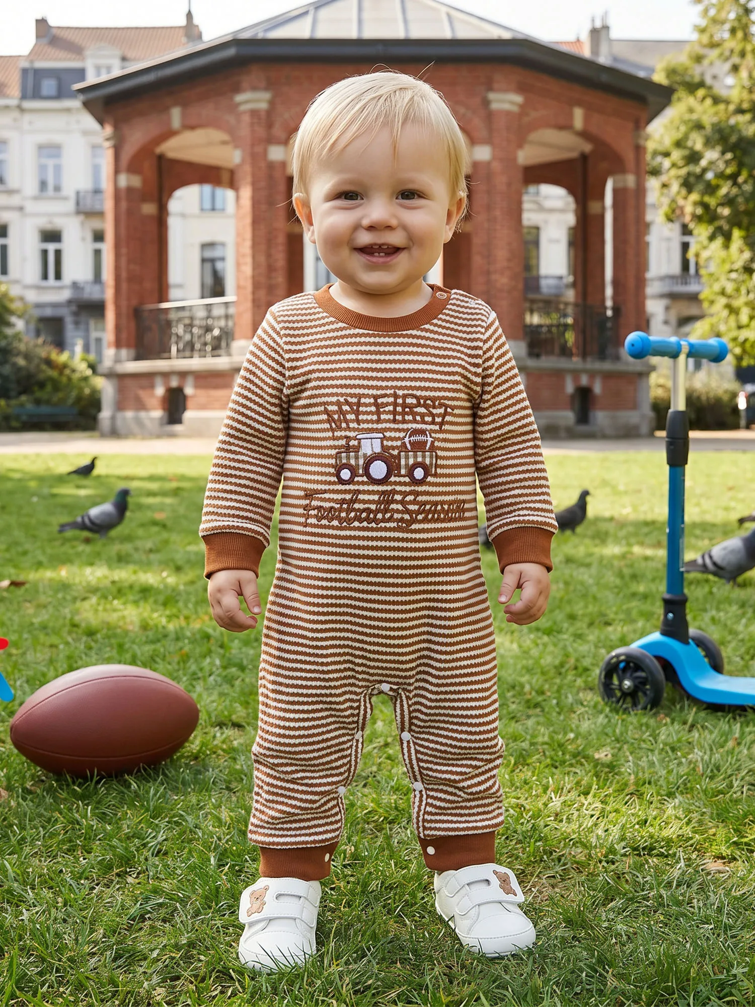 Stripes Romper Long Footless-Jumpsuit Print Baby Boy Fall Round Neck Stripes Fall Round Neck High Quality