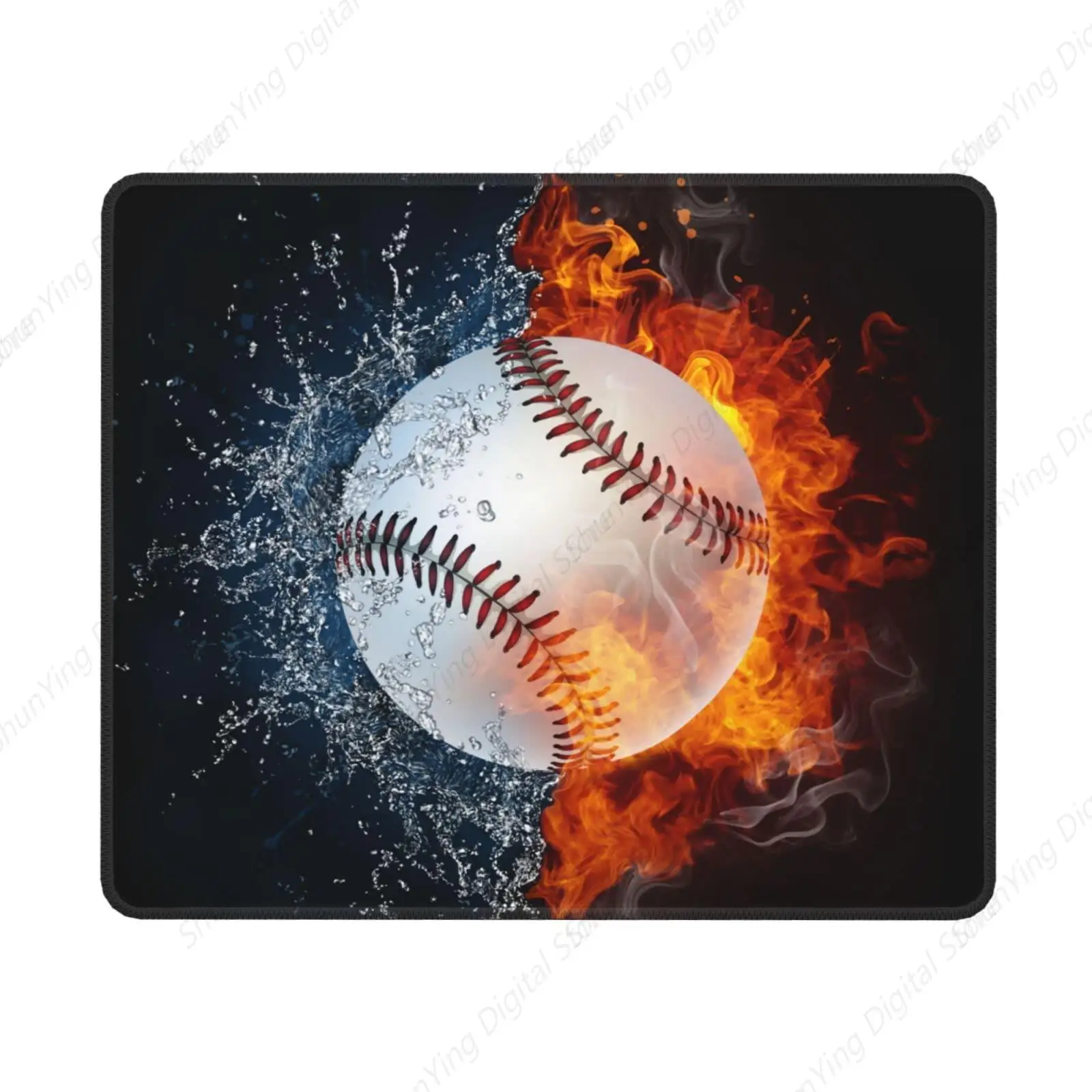 

Boy Baseball Game Mouse Pad Cool Fire And Water Print Laptop Rectangular Anti Slip Rubber Base Mouse Pad 8.6 X 7 Inch