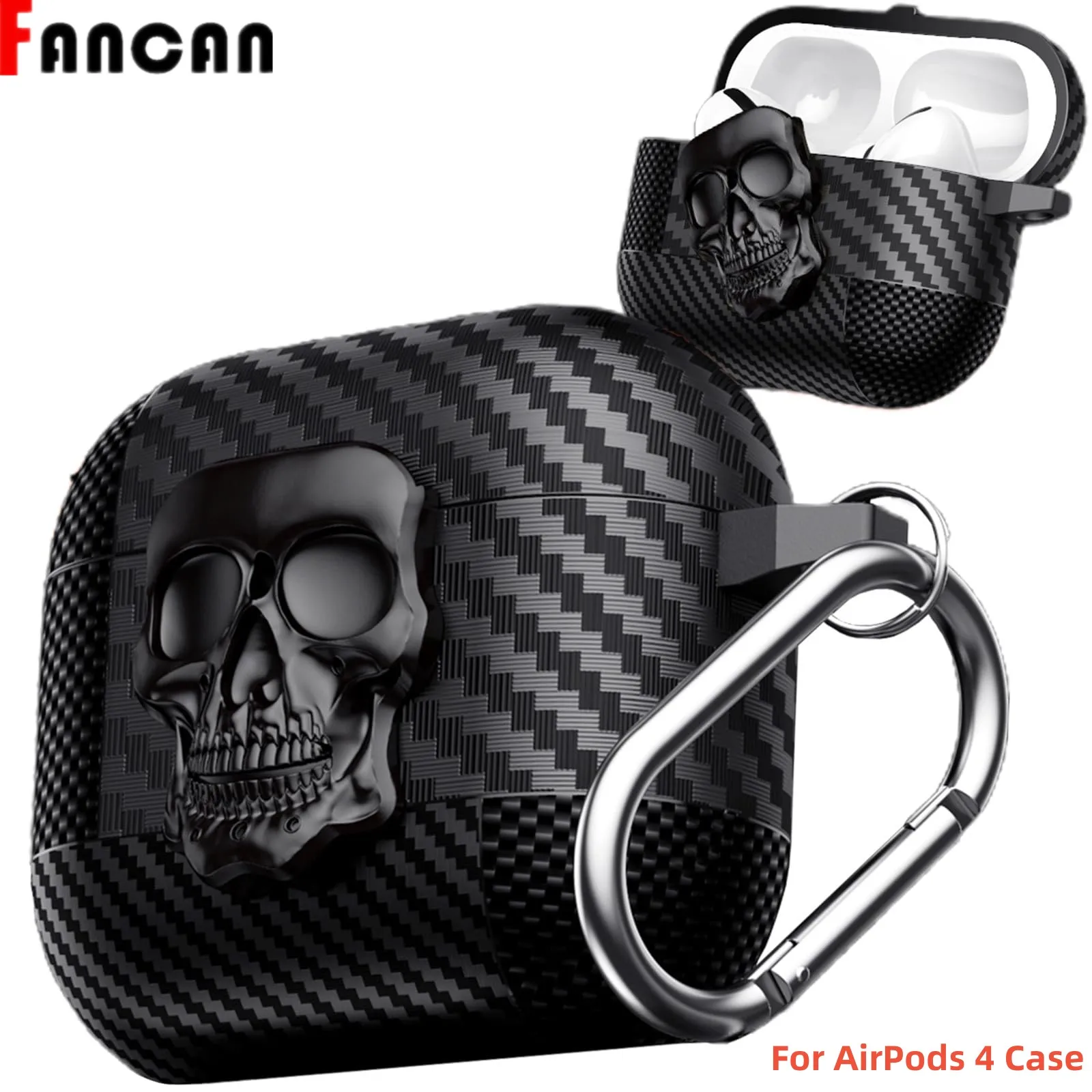 Lock Case For AirPods 4 with Active Noise Cancellation with Keychain Funny TPU Cool Carbon Fiber Protective Cover For AirPods 4