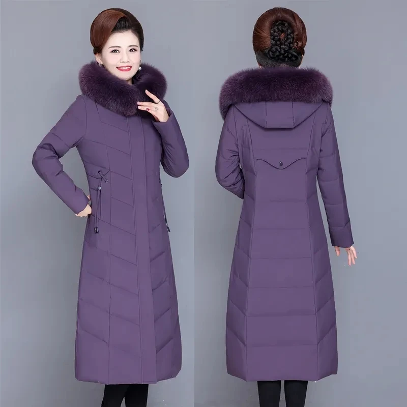 Temperament Down  Women's Knee-length Long Section 2022 Winter New Women's Hooded Fur Collar Thickened Warm Pocket 