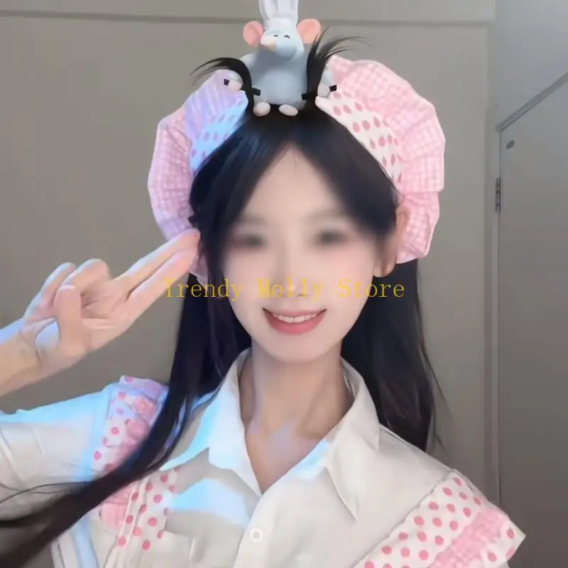 N5KB مطبخ مريلة مطبخ قابل للتعديل كشكش خادمة المئزر الفرنسية أغطية الرأس خادمة زي خادمة فستان بتصميم حالم تأثيري ازياء المرأة