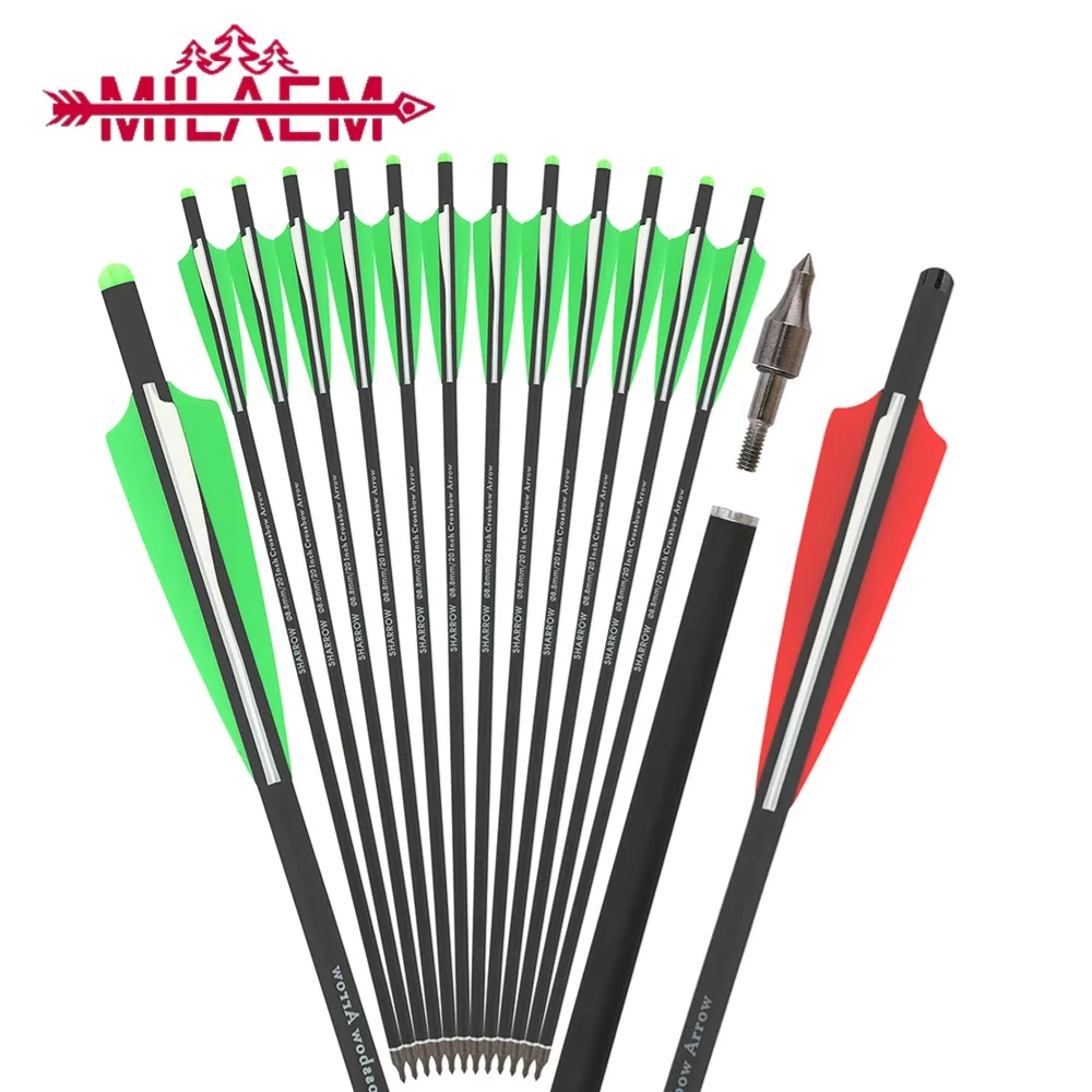 16/17/18/20/22inch Mix Carbon Arrows ID7.6mm with 4inch Shield Shape Rubber Feather Archery Hunting Shooting Accessories,6/12pcs