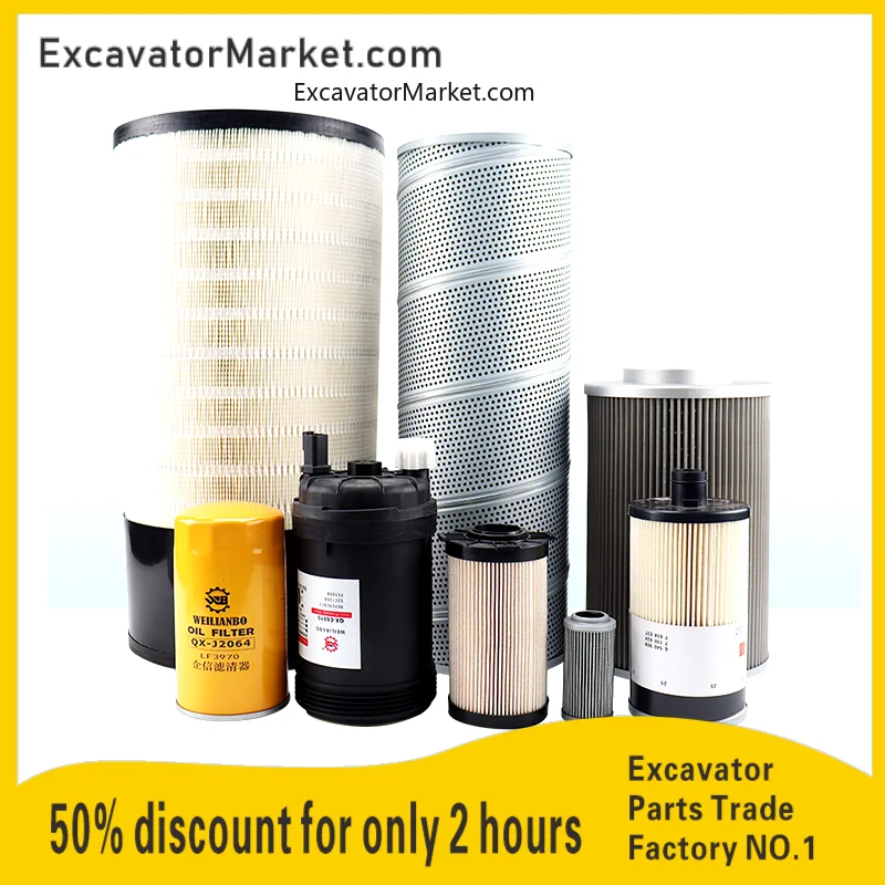 

Excavator Parts For XCMG XE200DA 205DA oil diesel air filter hydraulic oil return oil inlet pilot filter maintenance filter