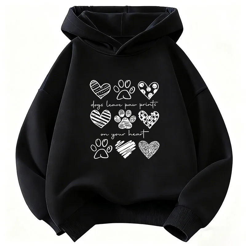 Cute Dog Paw with Love Heart Graphic Hoodie Kids Children's Sweatshirt Hoody for Boys Girls Kawaii Casual Hoodies