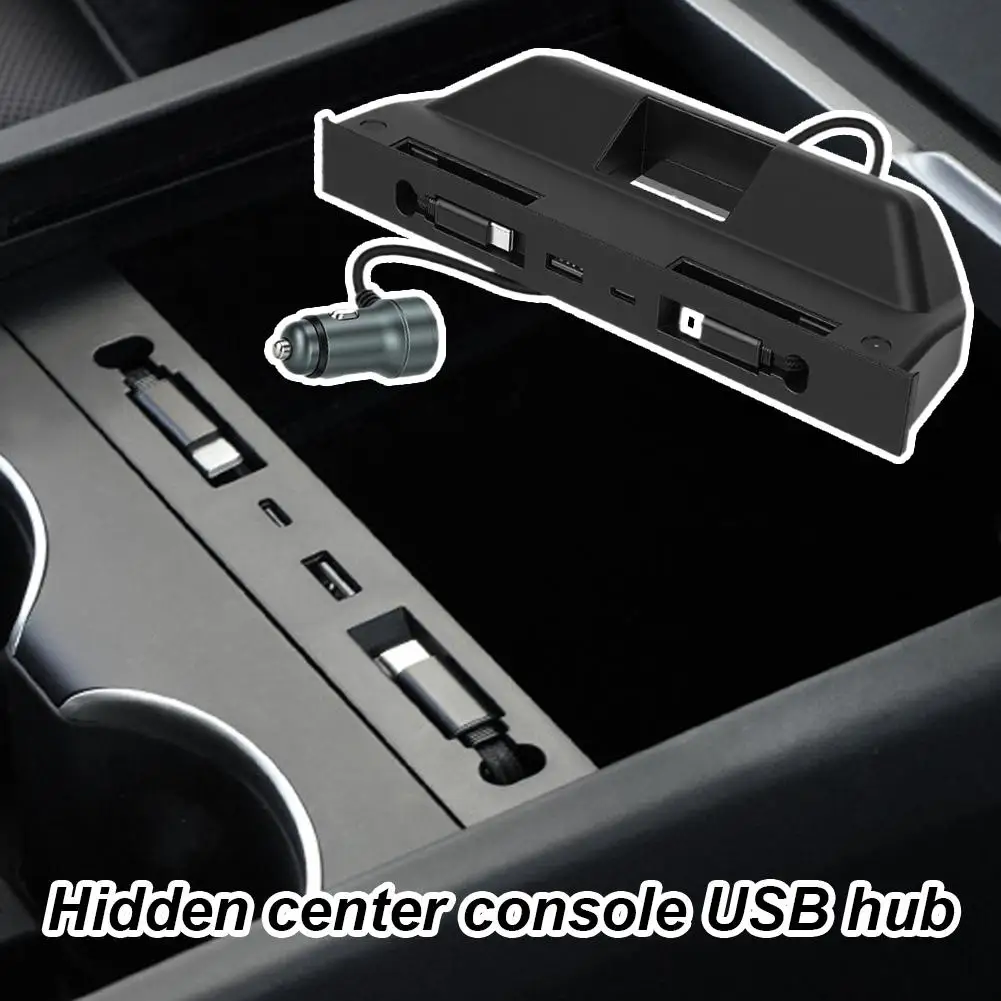 Upgraded Portable USB C Fast Charging Retractable Cable Hub Adapter For Tesla Model 3 Highland Model Y Juniper Accessories