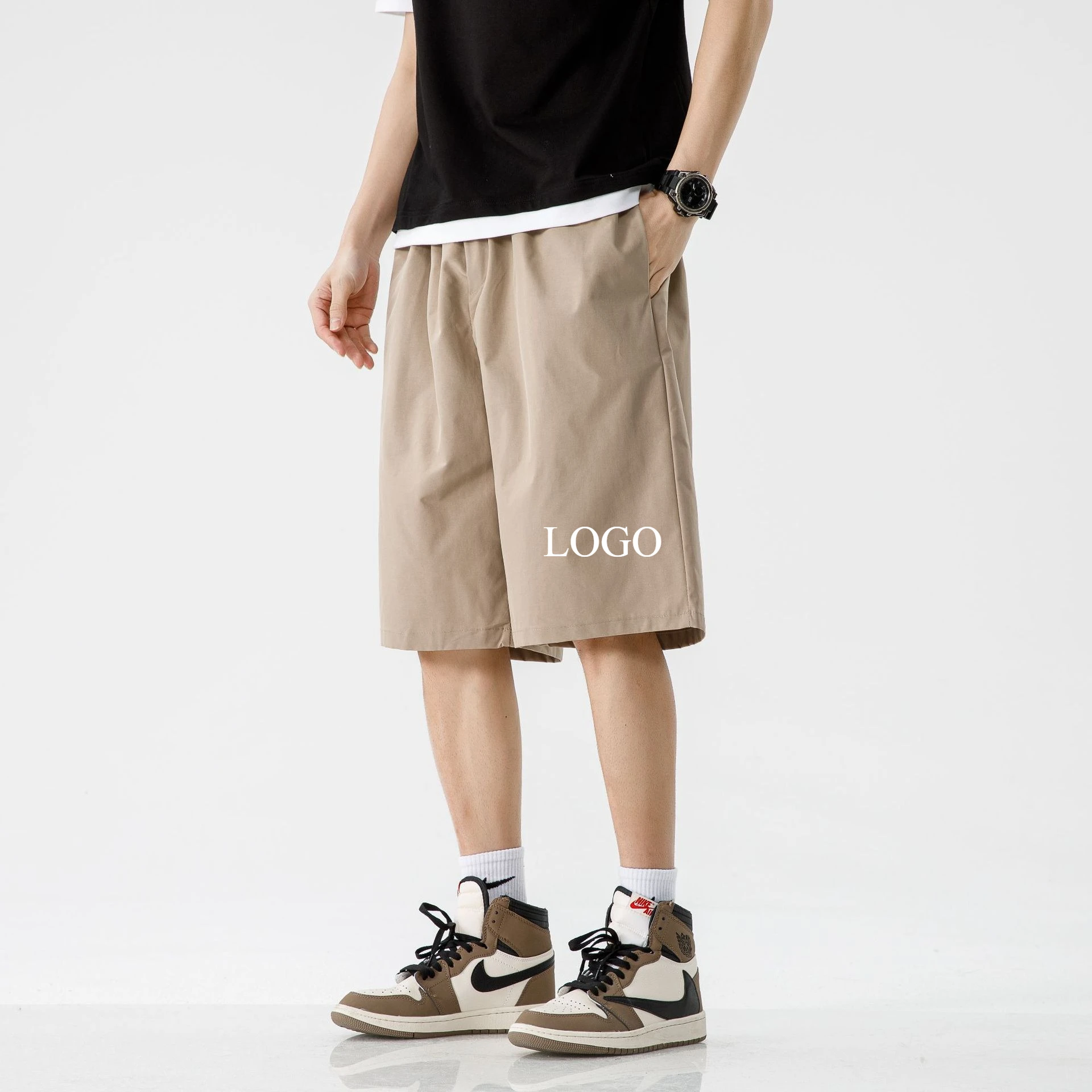 

Летние мужские спортивные шорты, однотонные базовые хлопковые повседневные брюки, свободные спортивные штаны с прямой трубкой, индивидуальный дизайн, мужская одежда, логотип «сделай сам»