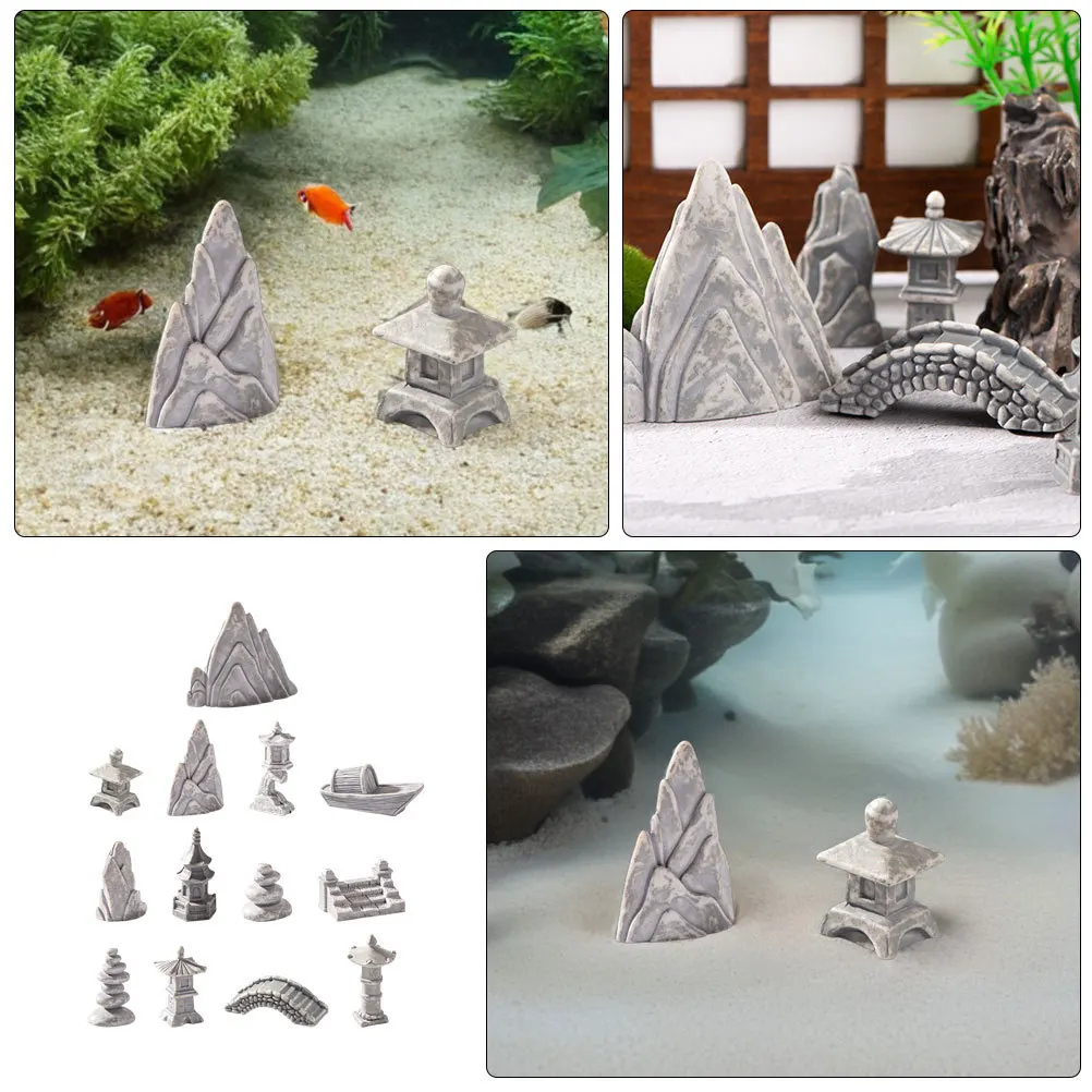 

13Pcs Miniature Rockery Micro Landscape Resin Mountain Decorations Zen Garden Fish Tank Bonsai Accessories Artificial Landscape