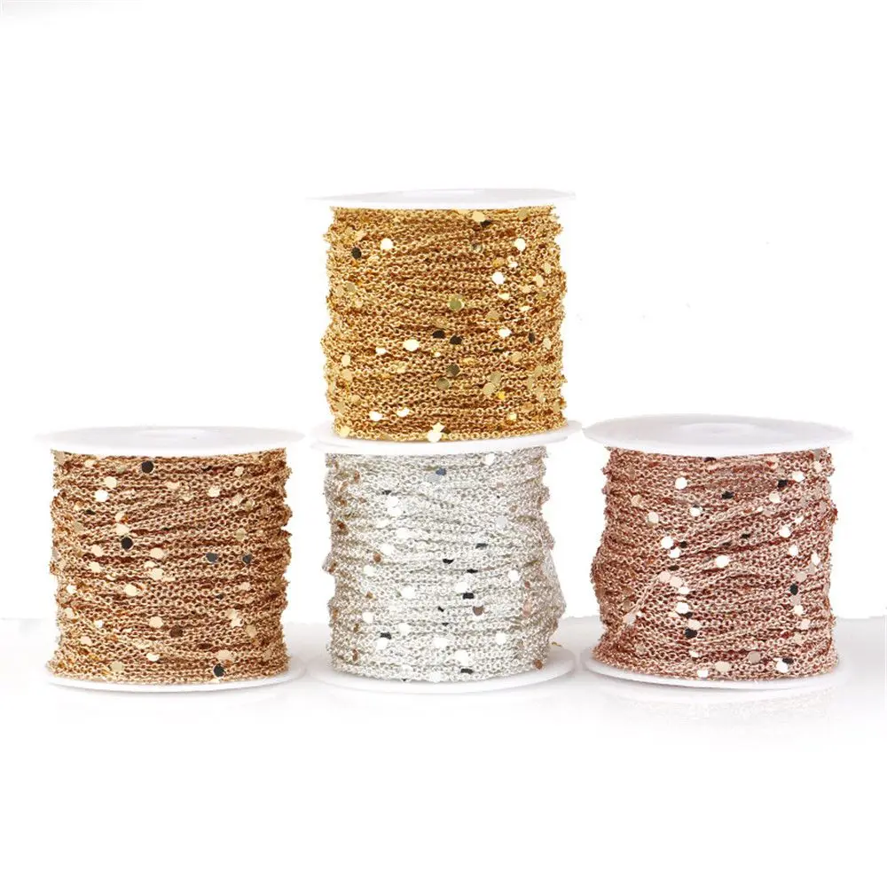 High Quality Metal 1.5mm Sequins Gold Silver 2M Sequins Chain Components Craft DIY Findings Jewelry Making Copper Cable Necklace