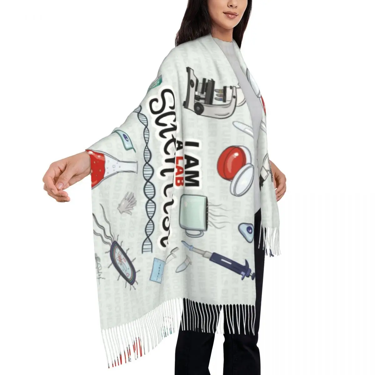 السيدات طويلة أنا عالم الأوشحة النساء الشتاء سميكة الدافئة شرابة شال يلتف العلوم الفيزياء الكيمياء الأحياء وشاح