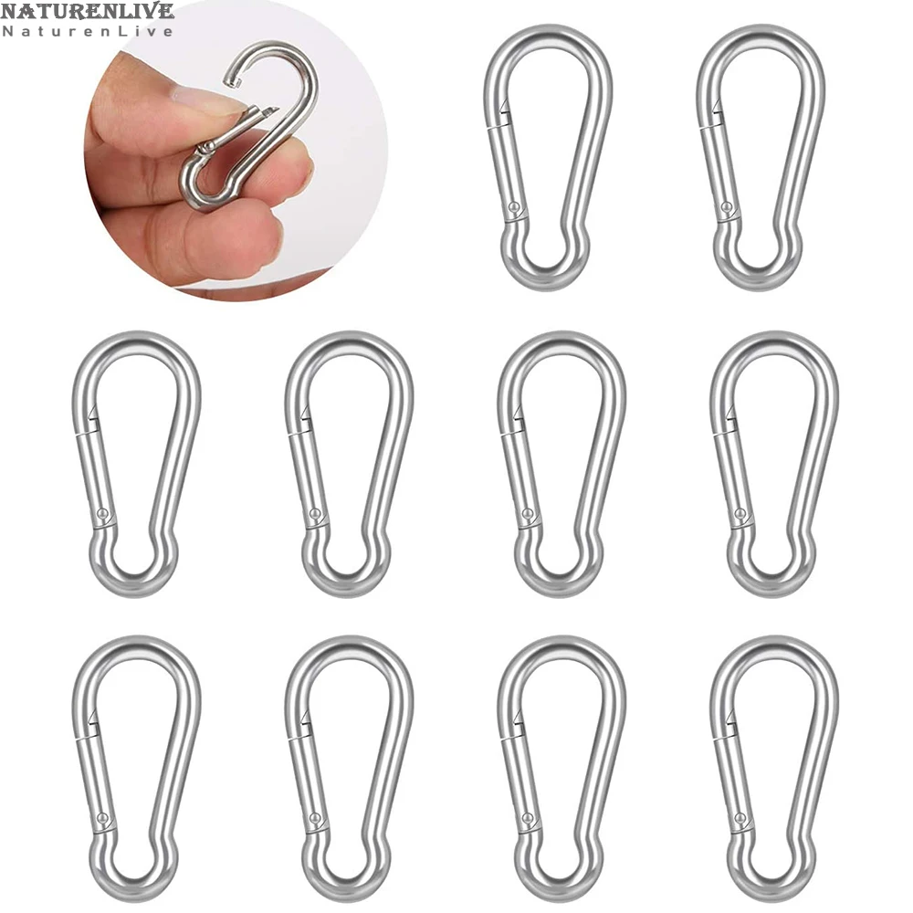 10 Pieces Stainless Steel Carabiner Clip Spring Buckle M4 Carabiner Clip for Key Swing Set Camping Fishing Hiking Travel