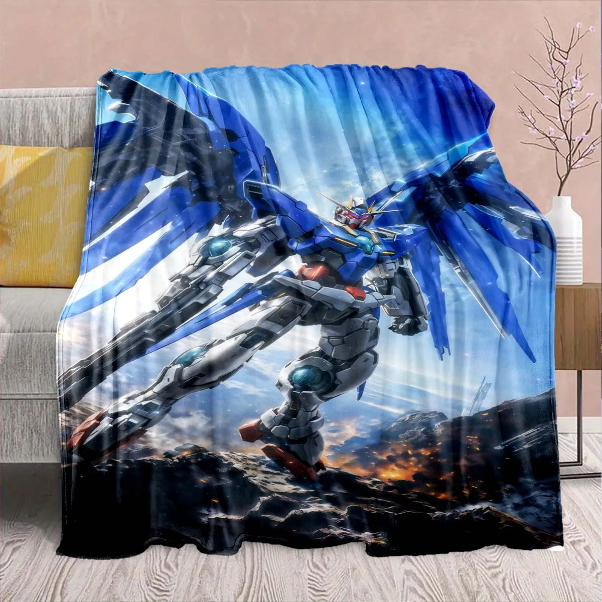 Gundam Anime Flannel Blanket - Soft Warm Perfect for Sofa, Bedding Camping Travel Office Home Decor -QJY