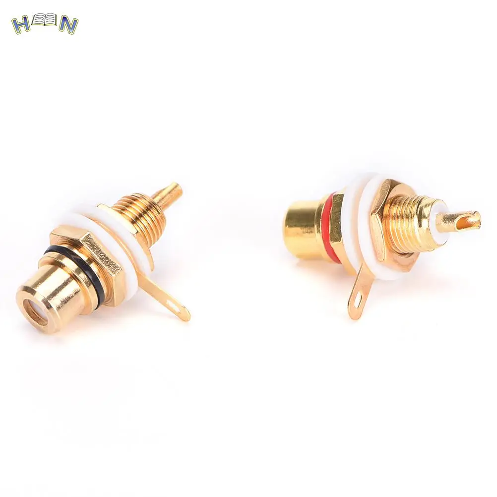 RCA Female Jack 10pcs Plated Rca Connector Gold Panel Mount Chassis Audio Socket Plug Bulkhead White Cycle With Nut Solder Cup