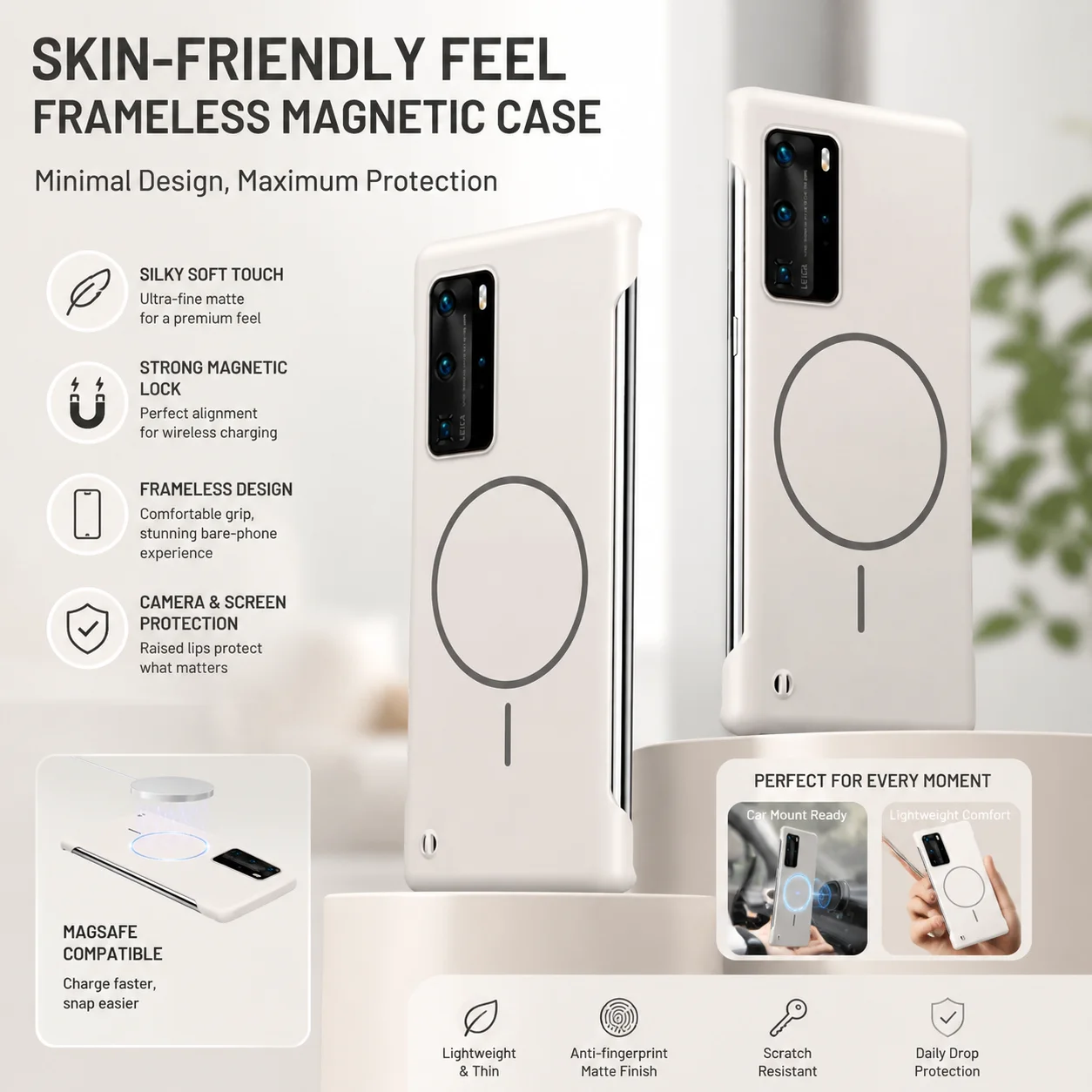 Luxury Phone Cases for Huawei P40 Pro Plus P40Pro 40ProPlus High Magnetic Frameless Soft Touch Hard PC Shockproof Original Cover