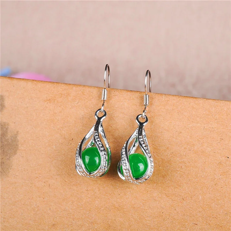 Natural Green Chalcedony Hand Carved 925 Silver Inlaid Drop Earrings Fashion Jewelry Men's and Women's Earrings Buy 1 Get 1 FREE