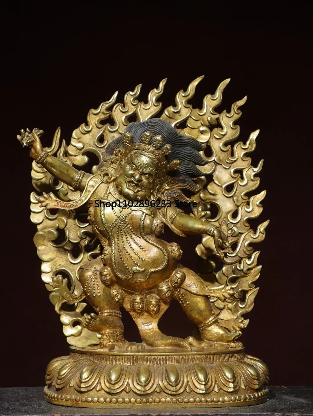 

Nepal Tibetan brass gilt-stripped diamond hand big black sky god of wealth statue ornament home Buddhist hall supplies 31cm